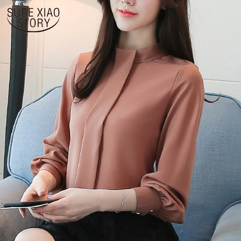 Christmas Gift New  spring Women Blouses shirt Long Sleeve Fashion Casual women's clothing solid Chiffon Clothes women Tops blusas D456 30