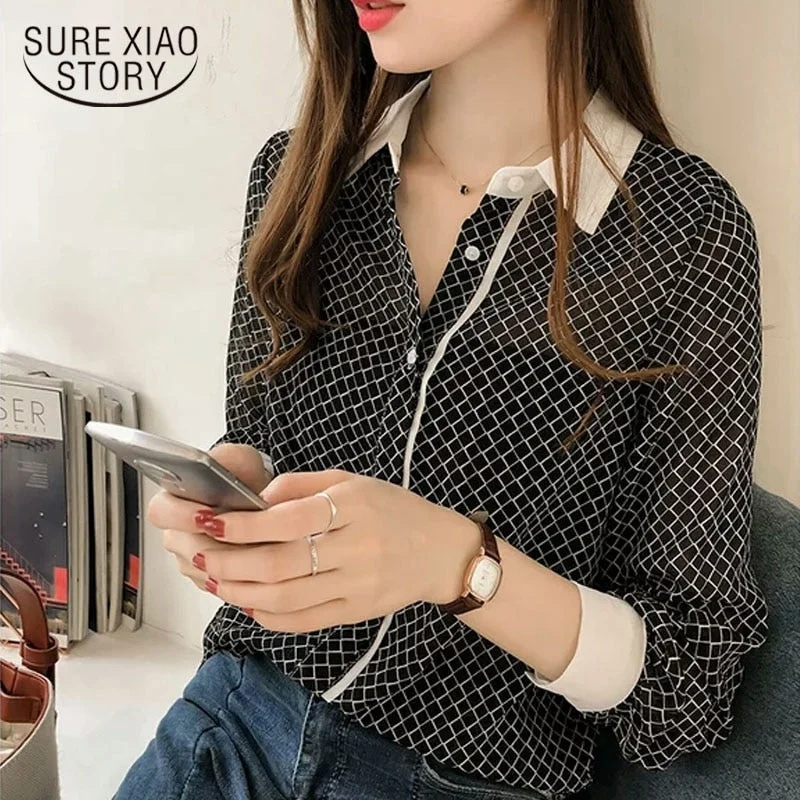 Christmas Gift Plus Size 3XL 4XL Blouse Women Striped OL blouse Fashion woman blouses  Long Sleeve Shirt Women Chiffon Blouse Shirt 1175 40