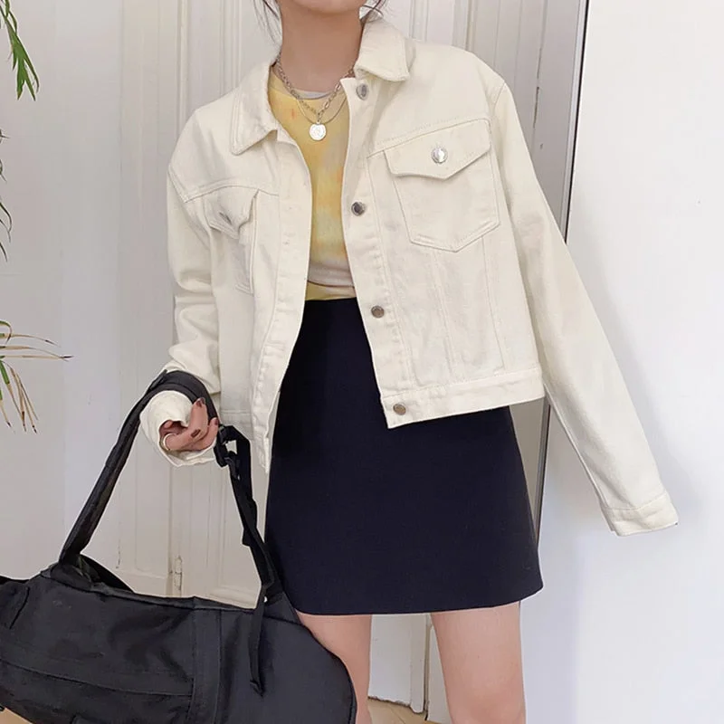 Joskka New Autumn Winter Women Denim Jeans Jacket Pockets Streetwear Short Fashionable Korean Style Oversized Lady Tops JK8060