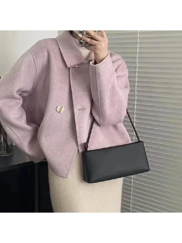 Joskka Spring 2023 Short Women's Double-Sided Loose Alpaca Wool Coats Solid Color Single-Breasted All-match Casual Woolen Jackets