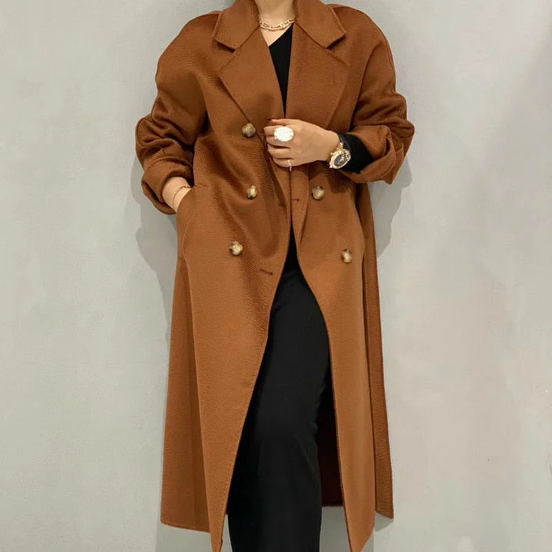 Joskka Winter High-end Lapel Lacing Belt Plus Size Loose Ripple Double-sided Wool Coat Women Handmade Woolen Jacket Fall Outfits 2023