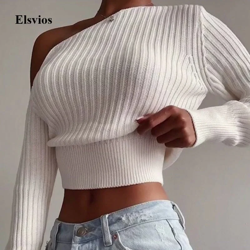 Awakecrm New Sexy Off Shoulder Women' Sweater Jumper Spring Long Sleeve Knitted Crop Tops Fashion Solid Lady Pullover Sweaters Streetwear