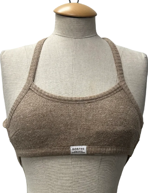 Bo + Tee Beige Terry Towelling Scoop-neck Bralette In Mocha Brown UK XS