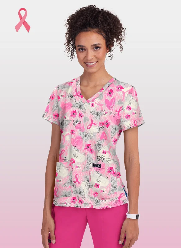 Koi Basics Leslie Scrub Top - BCRF Pretty Ribbon