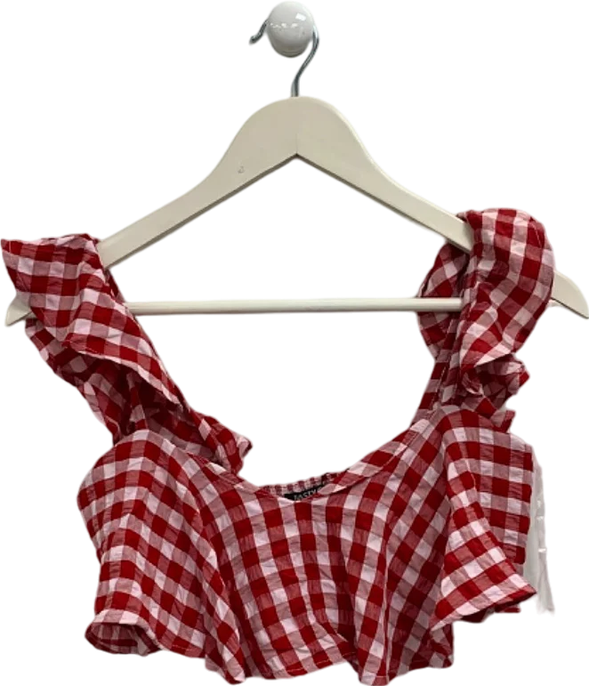 Nasty Gal Red Gingham Frill Crop Top UK XS