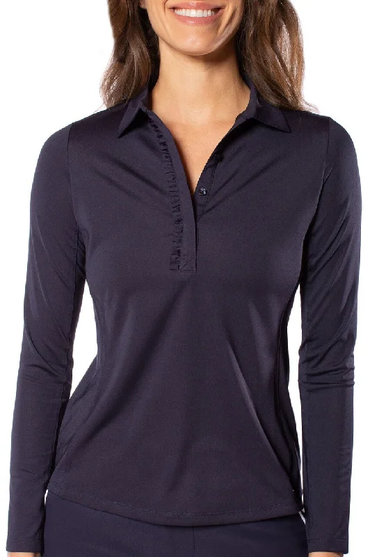 Navy Long Sleeve Ruffle Polo