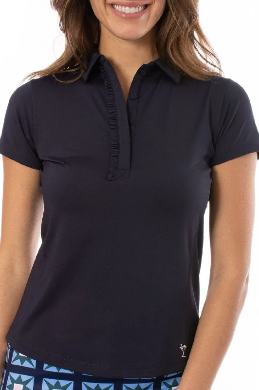 Navy Short Sleeve Ruffle Polo