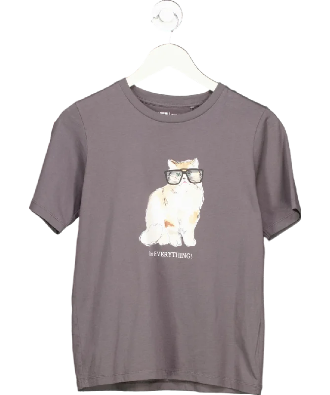 Paul & Joe Grey 'i See Everything' Cat Print Cotton T-shirt UK S