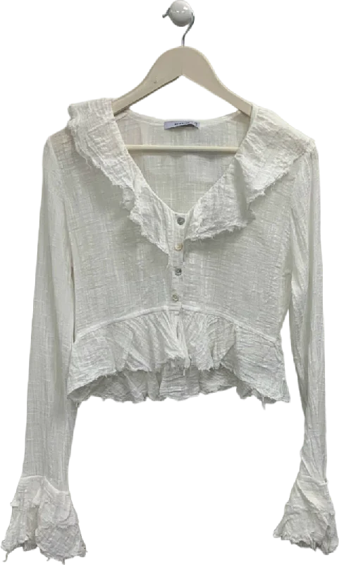 Reserved White Ruffled Blouse UK S