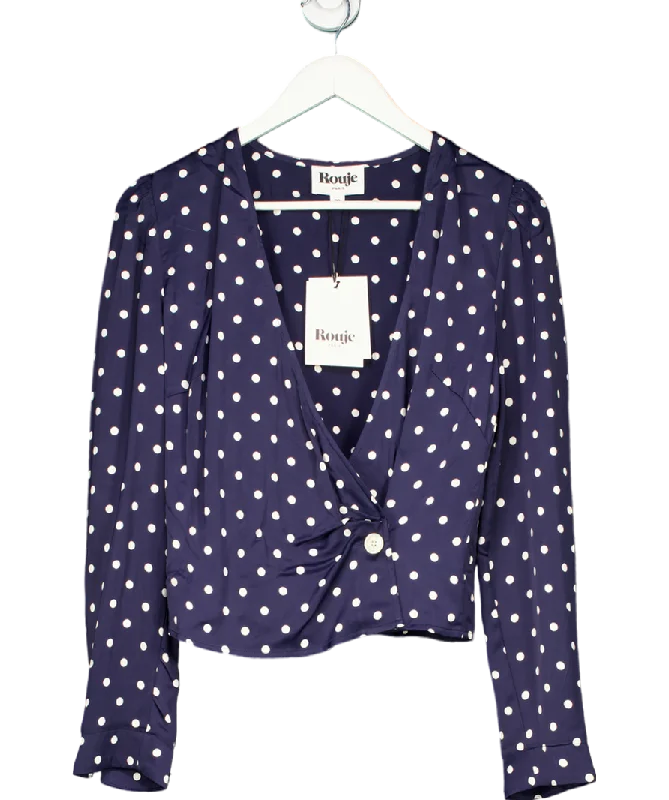 Rouje Paris Blue polka dot Tressie Long Sleeve Wrap Blouse UK 10