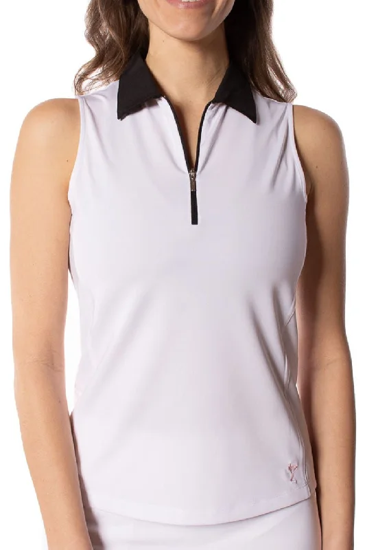 White Sleeveless Zip Contrast Polo