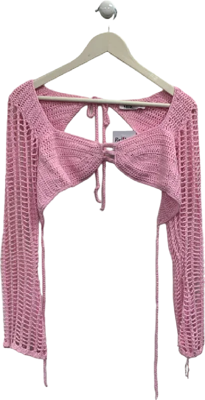 Tiger Mist Pink Crochet Open Front Top UK S