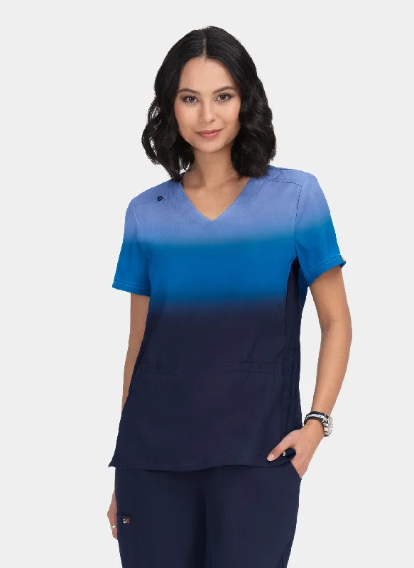 Koi Lite Reclaim Scrub Top - True Ceil / Navy Ombre