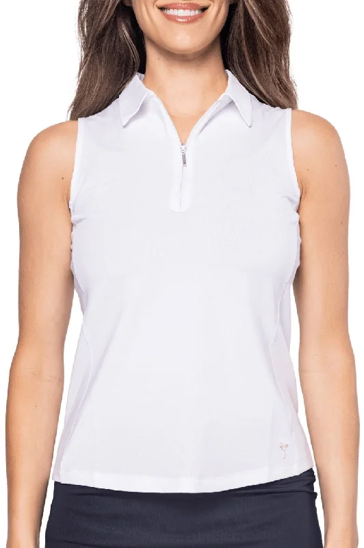 White Sleeveless Zip Polo