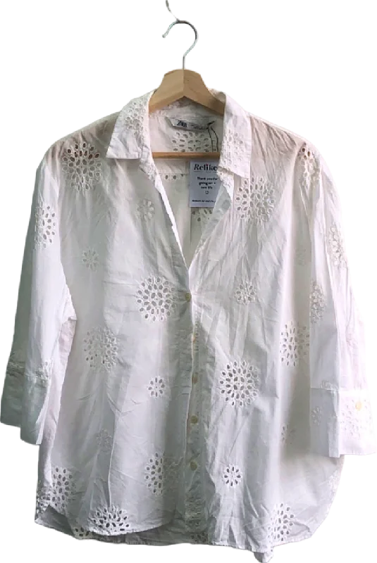 Zara White Eyelet Embroidered Shirt EU L