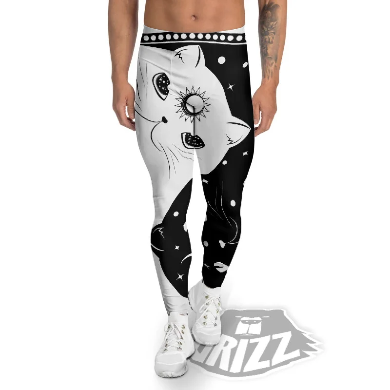 Cat Yin Yang White And Black Print Men's Leggings