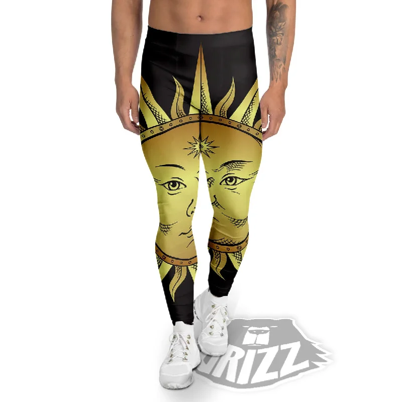 Celestial Sun Gold And Black Print Men's Leggings