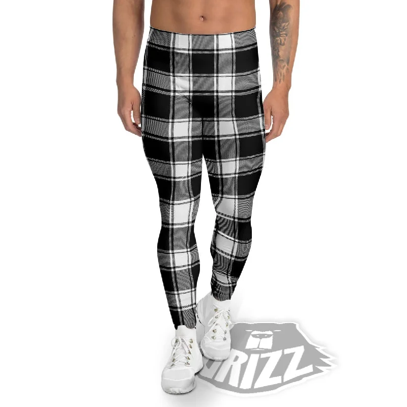 Check White And Black Print Pattern Men's Leggings