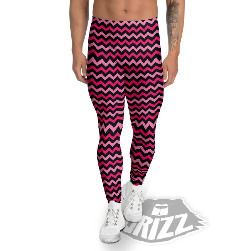 Chevron Pink And Black Print Pattern Men's Leggings