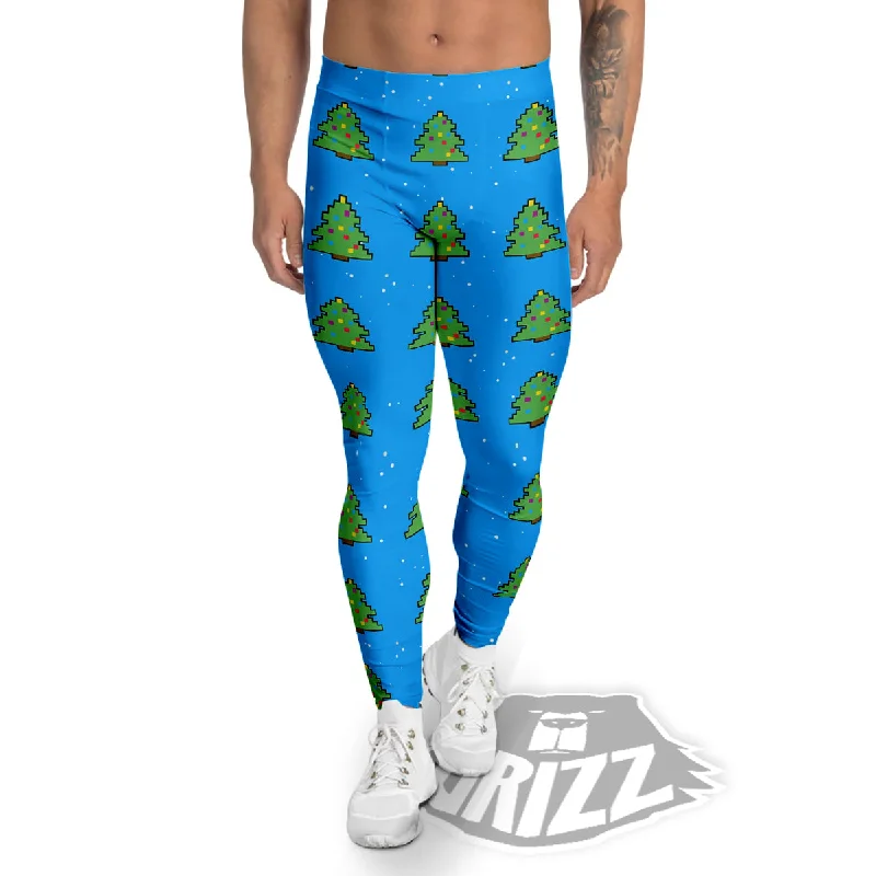 Christmas Tree 8-Bit Pixel Print Pattern Men's Leggings