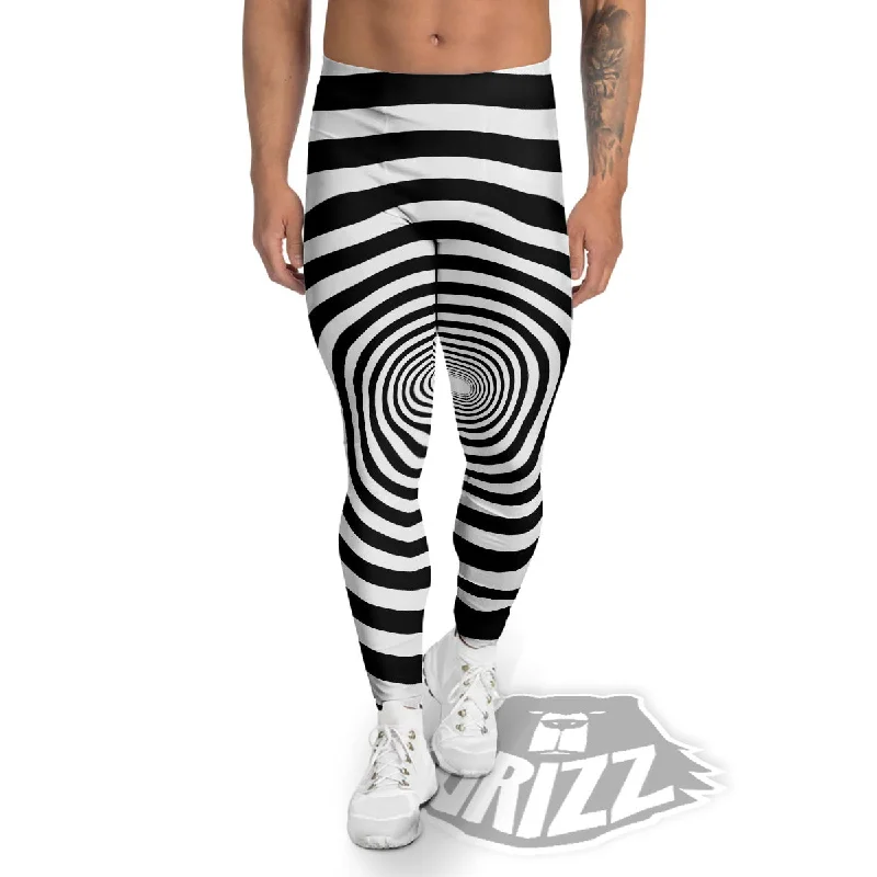 Circle Illusion White And Black Print Men's Leggings