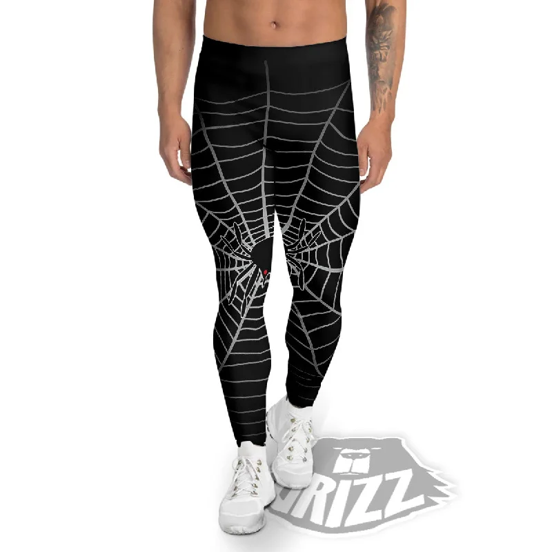 Cobweb White And Black Print Men's Leggings