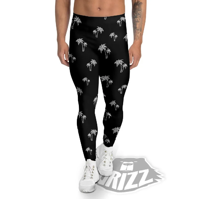 Coconut Tree White And Black Print Men's Leggings