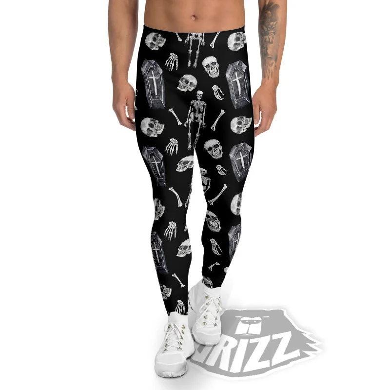 Coffin White And Black Print Pattern Men's Leggings