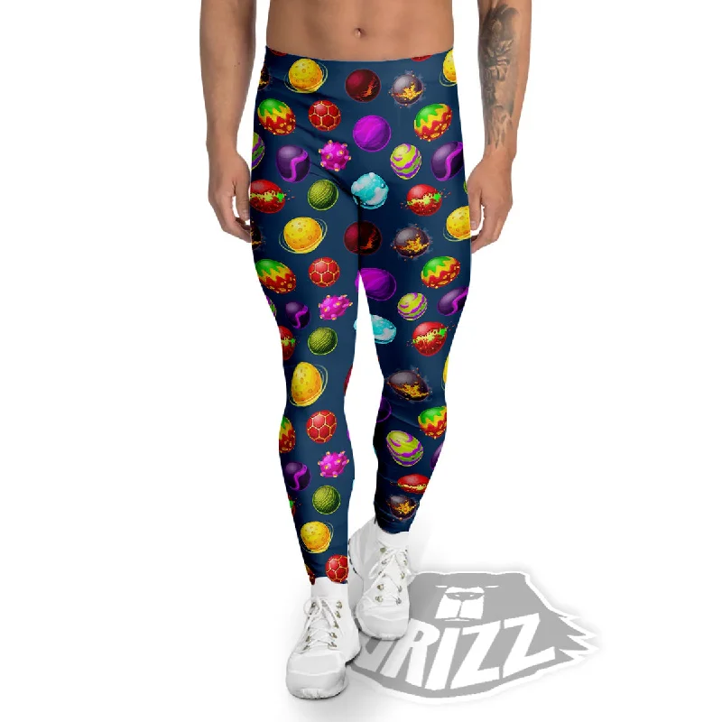 Colorful Galaxy Planets And Space Stars Print Pattern Men's Leggings