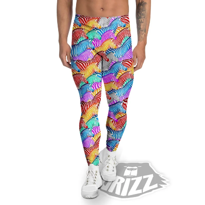 Colorful Zebra Print Pattern Men's Leggings