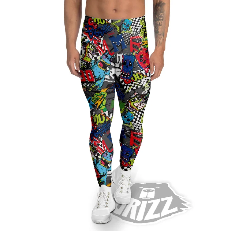 Comics Monsters Graffiti Print Pattern Men's Leggings