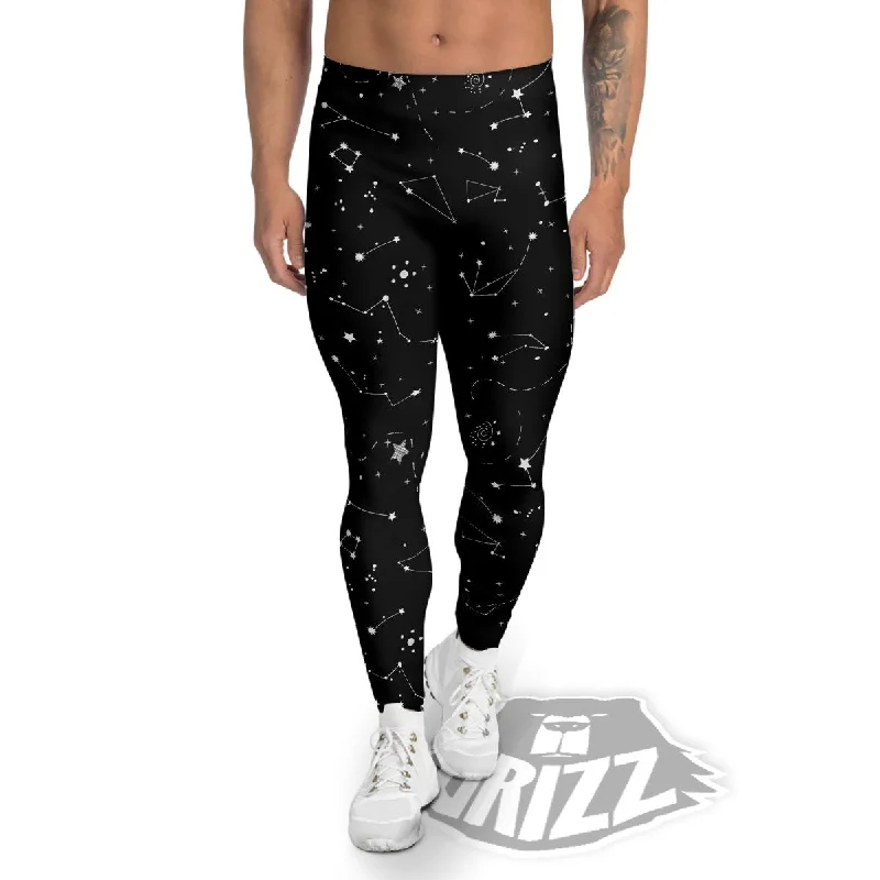 Constellation White And Black Print Men's Leggings