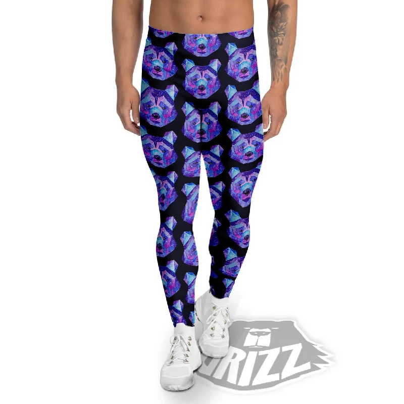 Cosmic Polygonal Bear Print Pattern Men's Leggings