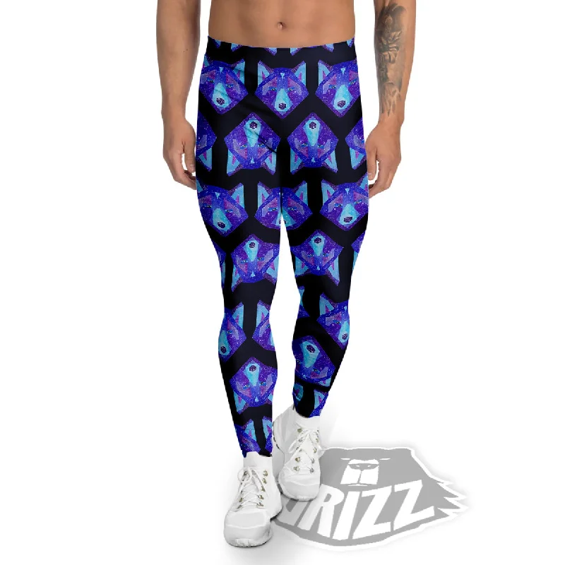 Cosmic Polygonal Wolf Print Pattern Men's Leggings