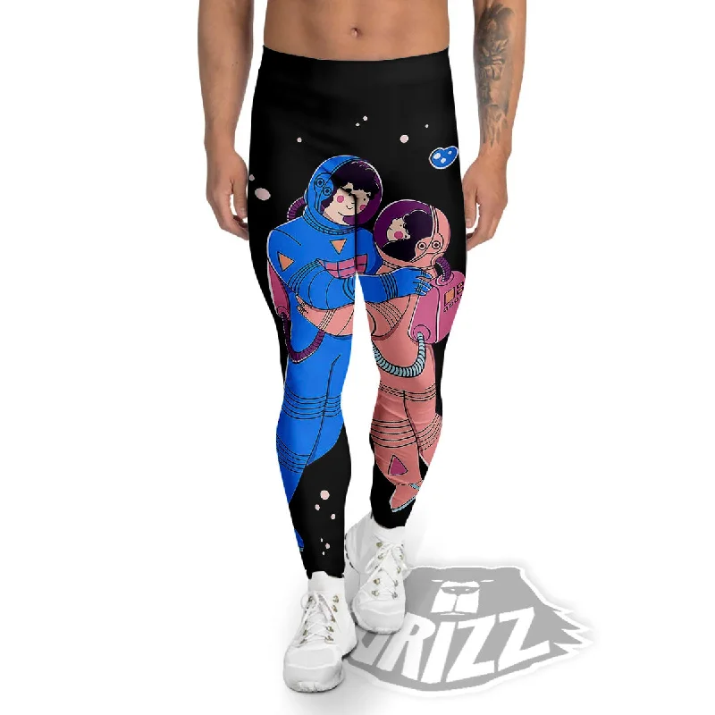 Couple Astronaut Travel In Space Print Men's Leggings