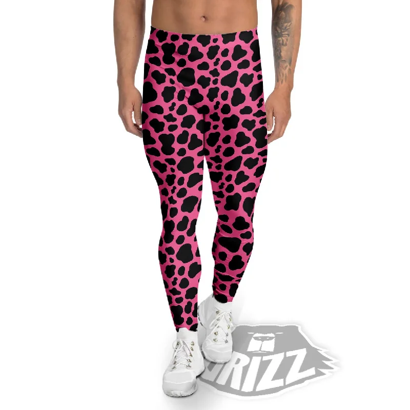 Cow Pink And Black Print Men's Leggings