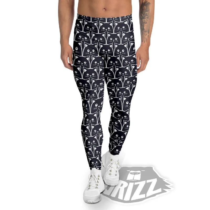 Cute Black Cat Print Pattern Men's Leggings