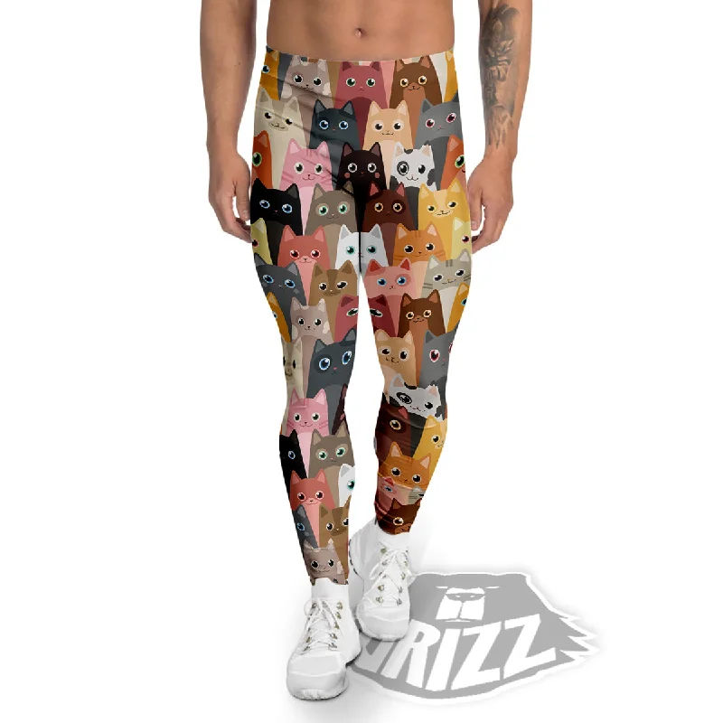 Cute Cats Cartoon Colorful Print Pattern Men's Leggings