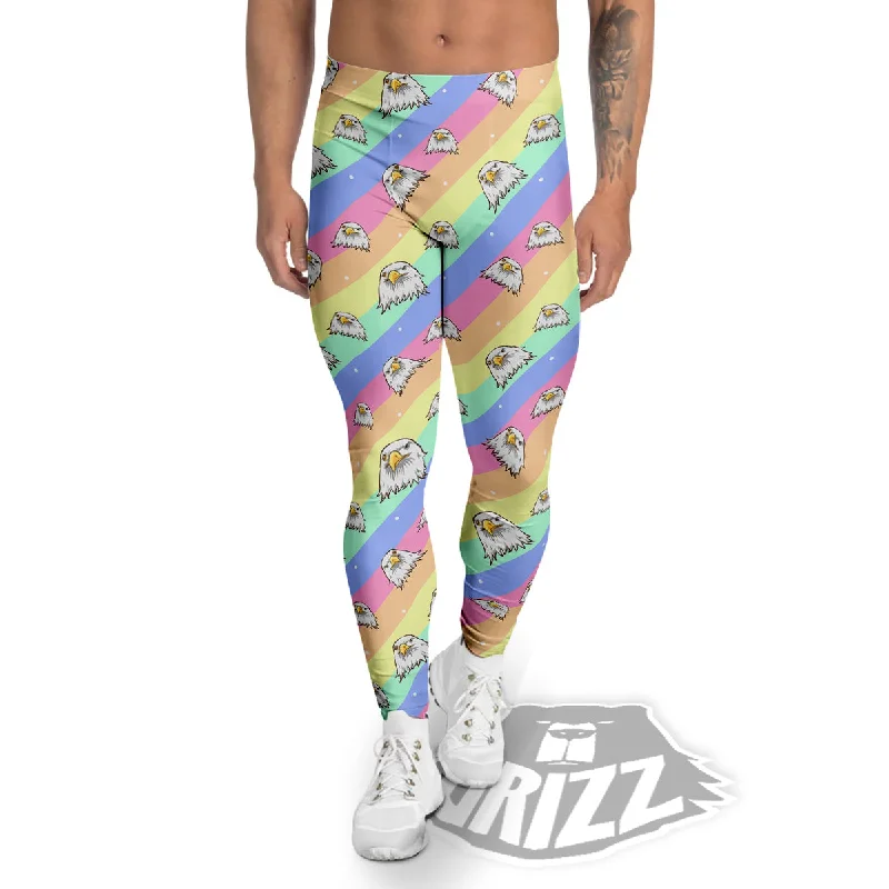 Cute Eagle Rainbow Print Pattern Men's Leggings