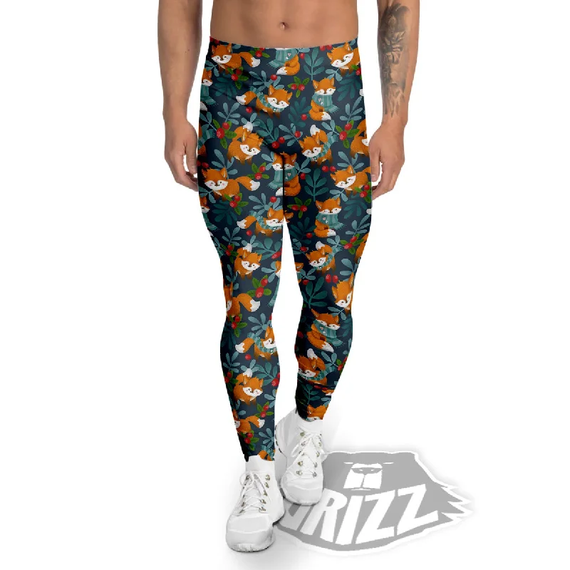 Cute Fox Print Pattern Men's Leggings