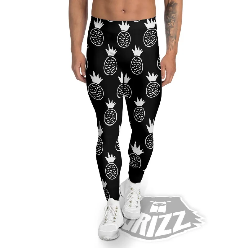 Cute Pineapple Black Print Pattern Men's Leggings