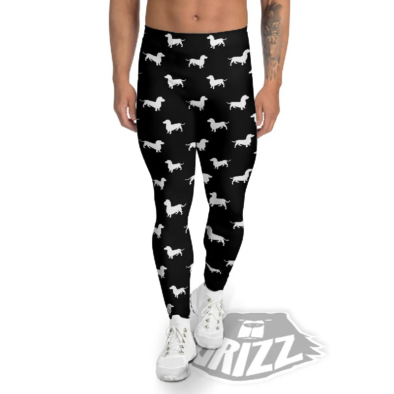 Dachshund White And Black Print Pattern Men's Leggings