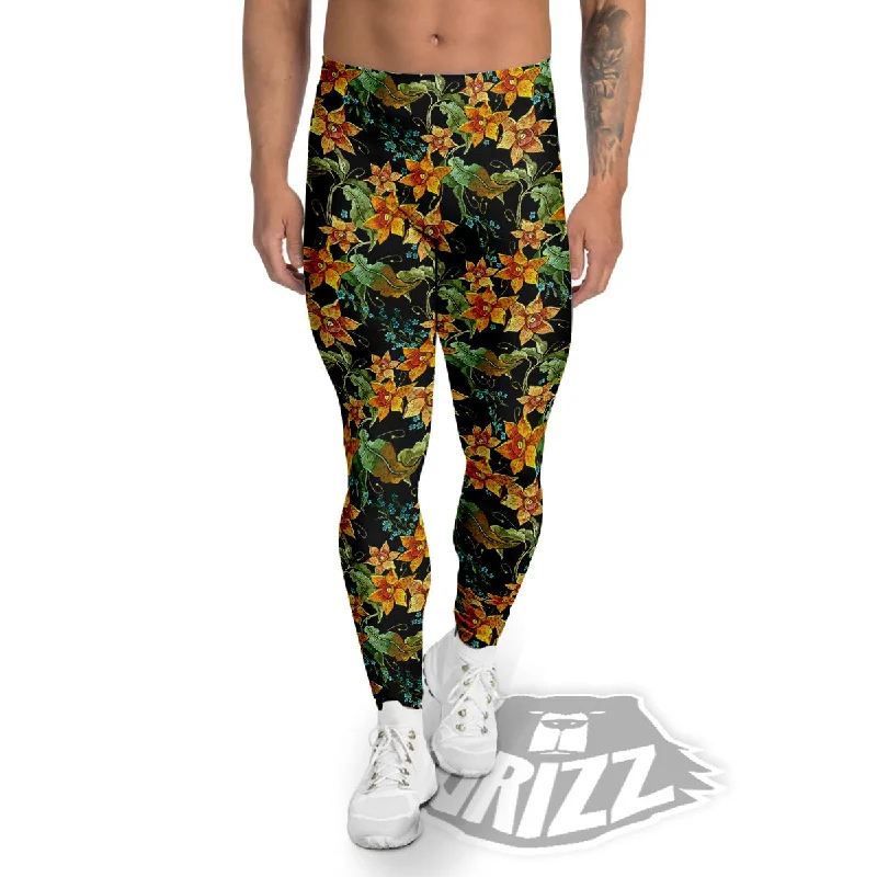 Daffodil Yellow And Black Print Pattern Men's Leggings