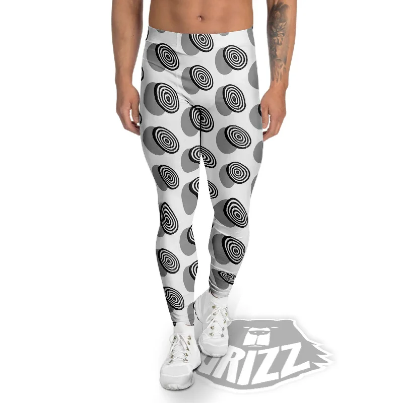 Dartboard White And Black Print Pattern Men's Leggings