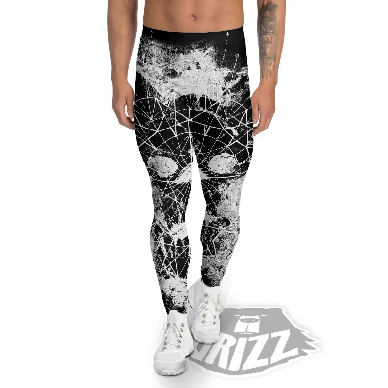 Demon Wicca White And Black Print Men's Leggings