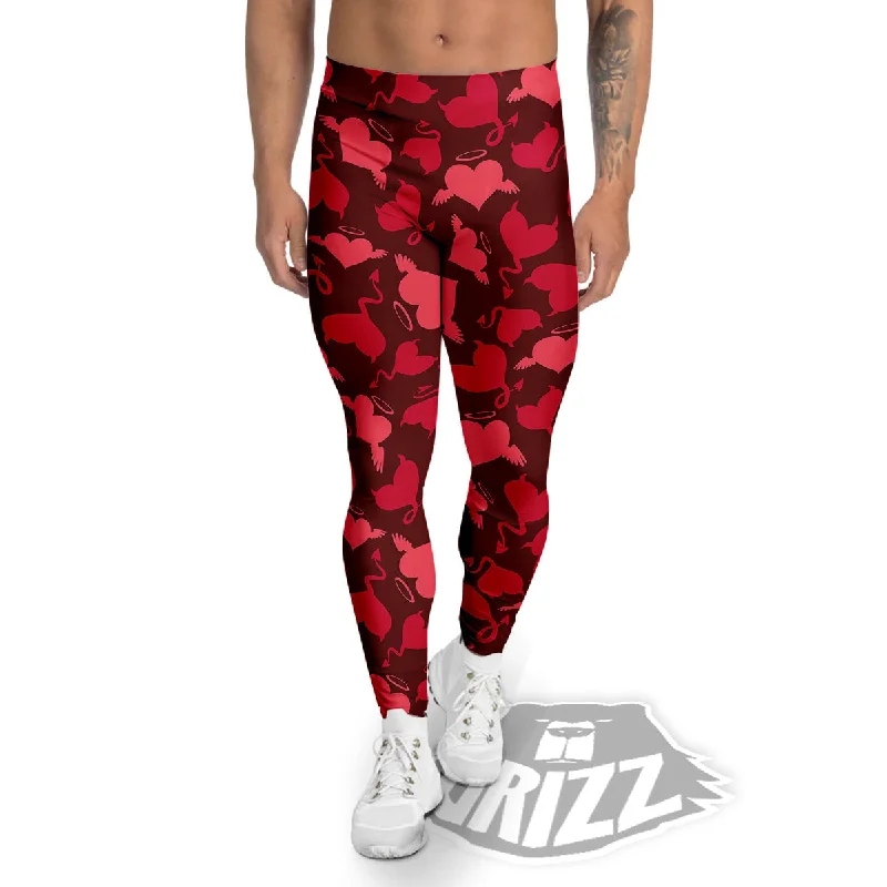 Devil And Angel Hearts Print Pattern Men's Leggings