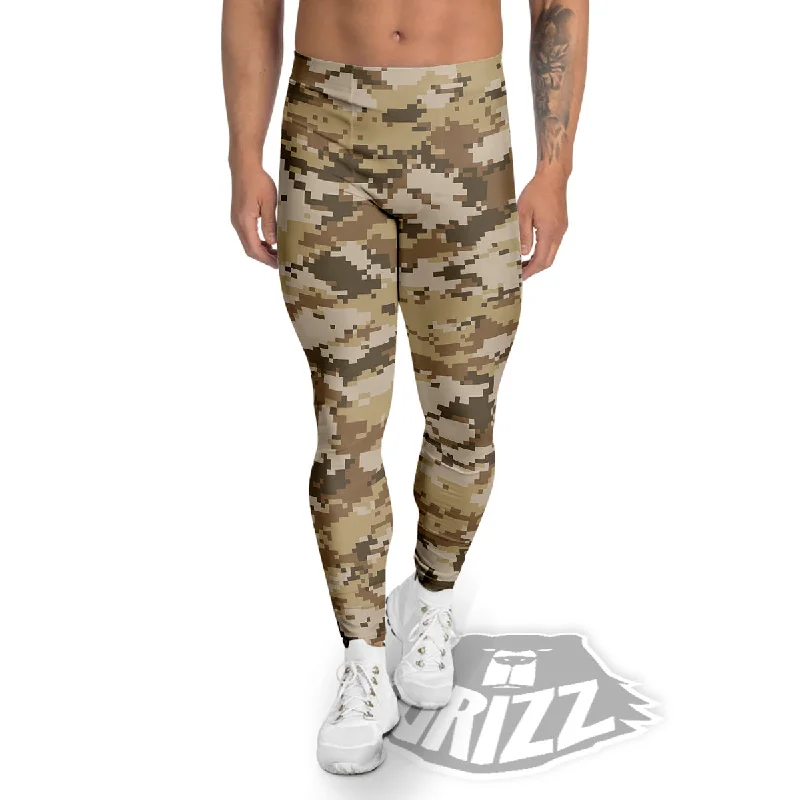 Digital Camo Beige Print Pattern Men's Leggings