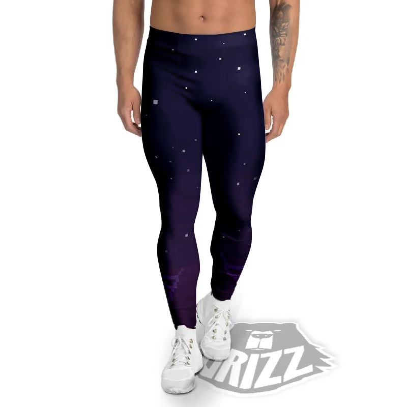 Digital Landscape 8-Bit Pixel Print Men's Leggings