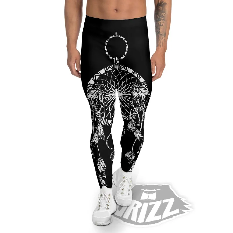 Dream Catcher White And Black Print Men's Leggings