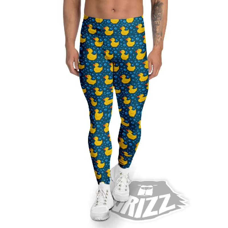 Duck 8-Bit Rubber Print Pattern Men's Leggings